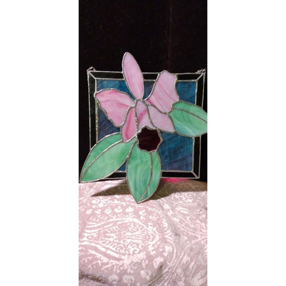 Floral Stained Glass Window Panel Hand Painted